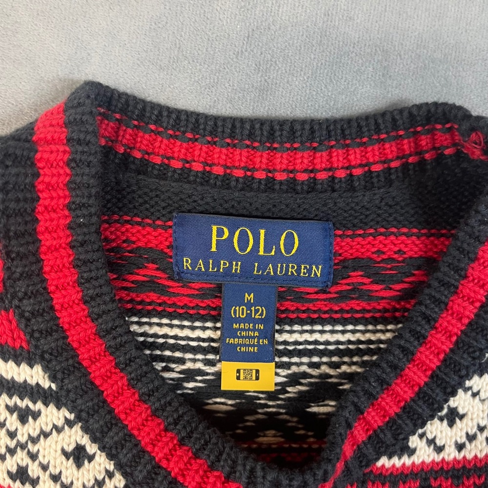 Polo Ralph Lauren Youth‎ Unisex M (10-12) Sweater Fairlsle Holiday Winter Moose - Picture 3 of 8